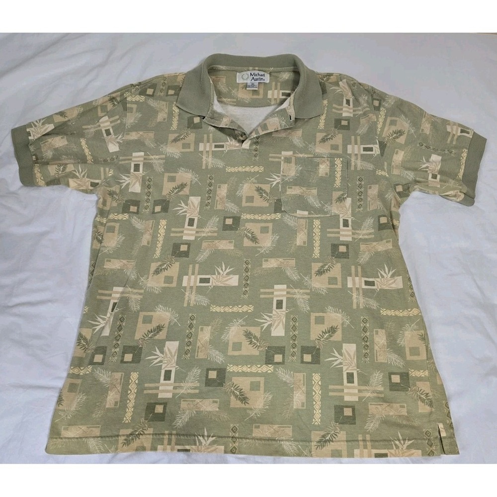 Michael Austin Men's XL Green/Tan Polo Shirt Short-Sleeve